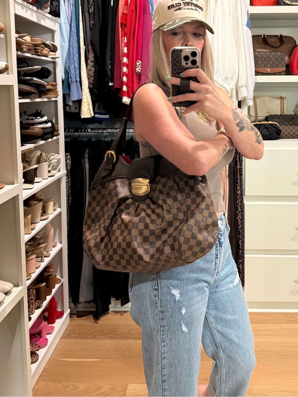 Louis Vuitton Brown Damier Canvas Sistina GM Shoulder Handbag